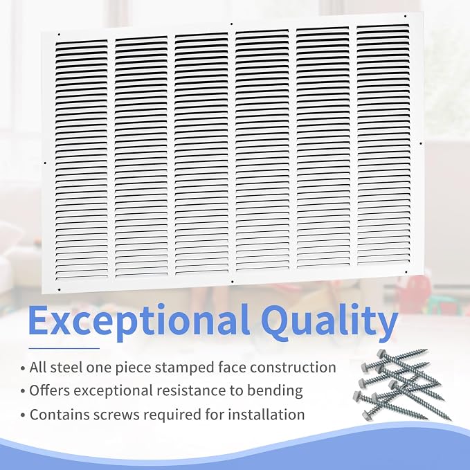 30"W x 20"H Steel Return Air Grille, Air Return Vent Cover - Image 2