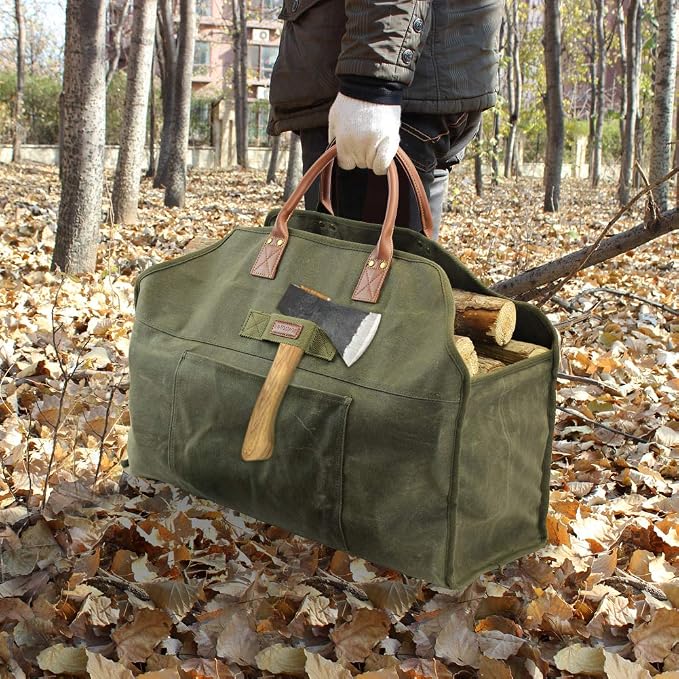 INNO STAGE Firewood Log Carrier Bag Waxed Canvas Tote Holder - Image 3