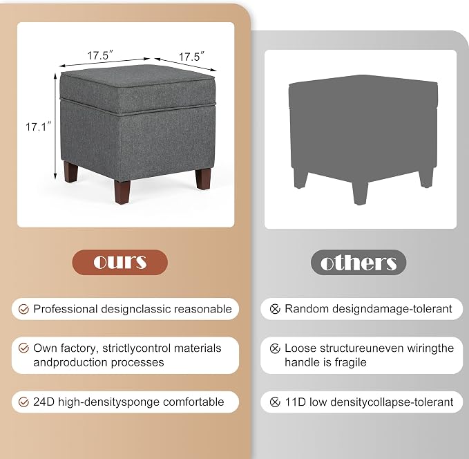 Adeco Chest and Footrest-Square Seat Storage Bench Ottoman - Image 3