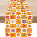 70s Table Runner, Retro Groovy Hippie Daisy Floral Colorful Checkered Funky by Unknown