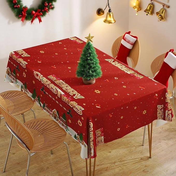 Merry Christmas Party Table Cloth Decorations Red Orange Gingerbread Plastic - Image 2