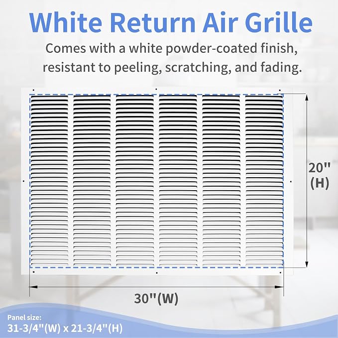 30"W x 20"H Steel Return Air Grille, Air Return Vent Cover - Image 3