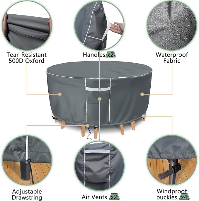 Gasadar Round Outdoor Furniture Cover Waterproof, Round Patio Furniture Covers - Image 3