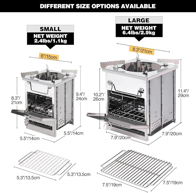 REDCAMP Wood Burning Folding Camp Stove Stainless Steel Grill and Pot Stand - Image 2