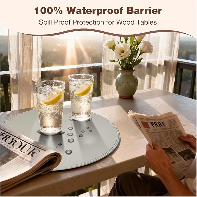 Round Vinyl Gray Placemats Set of 6, Faux Leather Waterproof Wipeable Heat - Image 5