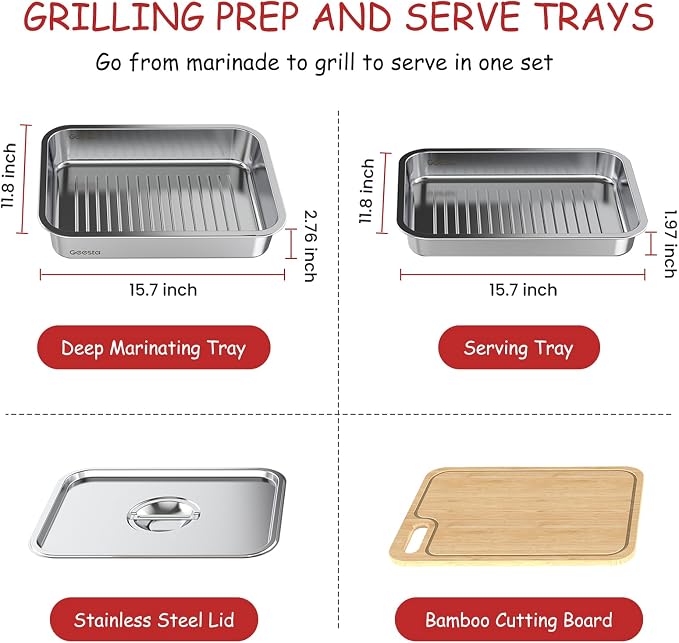 Geesta Grilling Prep and Serve Tays, Stainless Steel Large Capacity Food Prep - Image 2