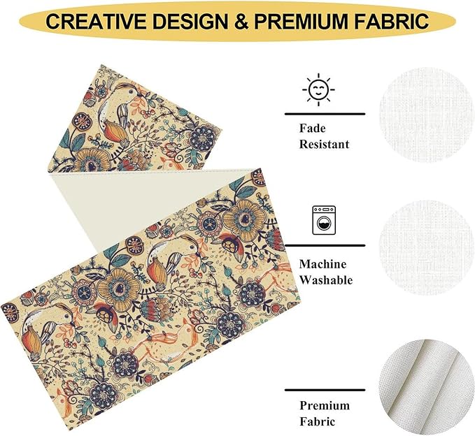 Beige Paisley Table Runner, Rustic Damask Antique Floral Flower Retro Boho - Image 5