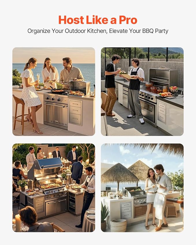 VEVOR 14x20.3 Inch Outdoor Kitchen Drawers Stainless Steel, Flush Mount Triple - Image 8