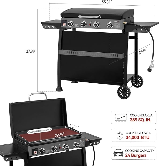 Royal Gourmet PD4001 4 Burner Propane Gas Griddle - Image 3