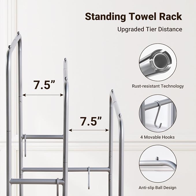 ELYKEN 40'' Tall Standing Towel Racks, 3 Tier Towel Drying Rack Outdoor - Image 4