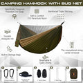 Hammock with Built-In Mosquito Net, Double Nylon, Green and Khaki