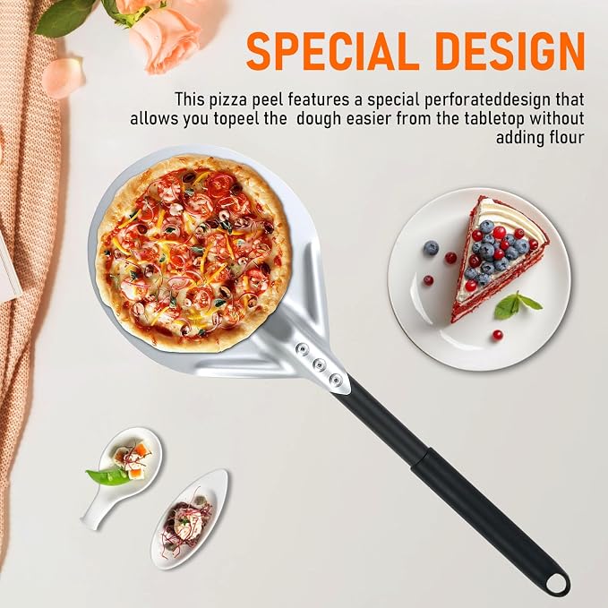 Perforated Pizza Peels 6 INCH pizza spatula paddle Long Handle Metal Pizza - Image 5