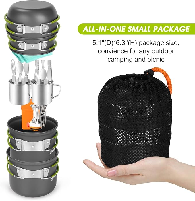 Odoland 16pcs Camping Cookware Mess Kit, Lightweight Pot Pan Mini Stove - Image 4