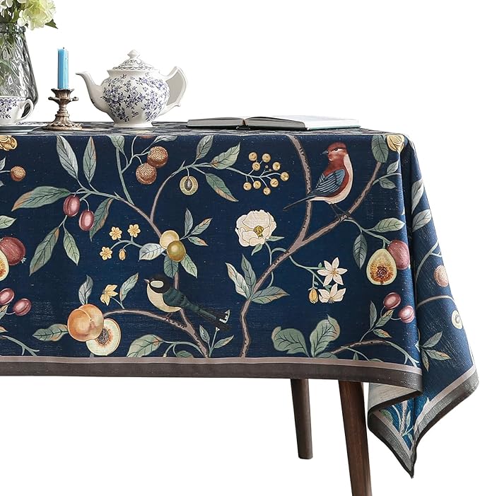 Linen Table Cloth Rectangle, Wrinkle Resistant French Blue Tablecloth Print by bilingaier
