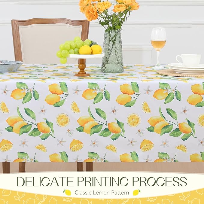 Romanstile Summer Rectangle Plastic Tablecloth, 100% Waterproof Oil-Proof Lemon - Image 3