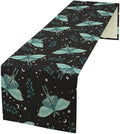 Butterfly Moth Table Runner, Boho Moon Green Leaves Plant Print Table Runner by Unknown
