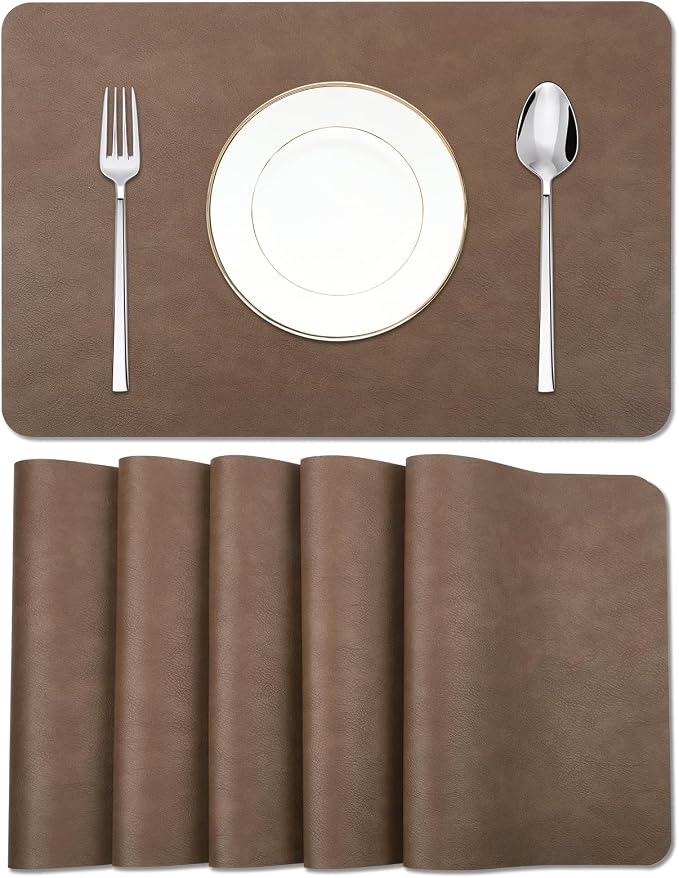Cowhide Pattern Faux Leather Placemats Set of 6, Heat Resistant Non-Slip by EDanle