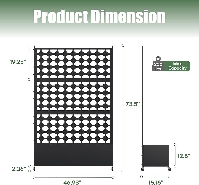Metal Planter Box with Trellis Privacy Screen, Raised Garden Bed with Dots - Image 5