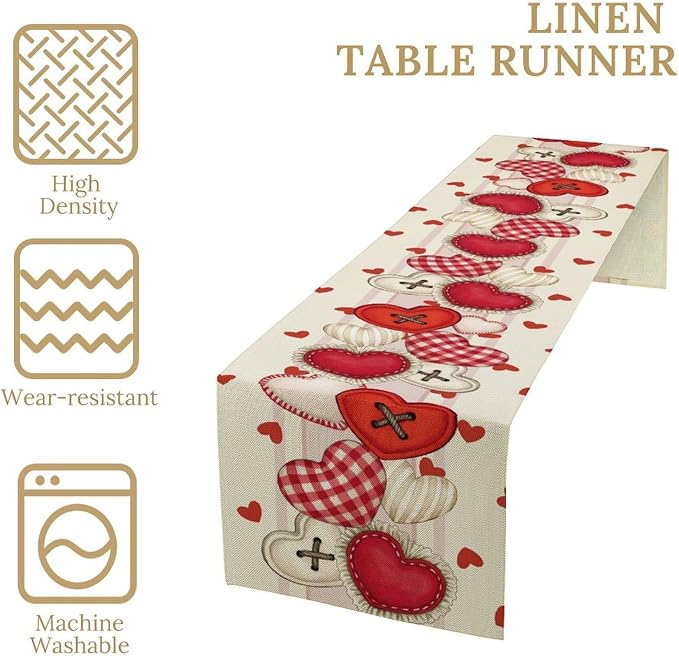 Valentines Day Table Runner, Rustic Red Heart Buttons Runner - Image 4