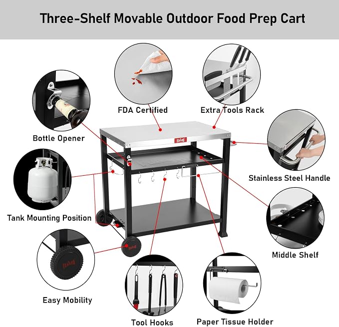 3-Shelf Outdoor Grill Table, Pizza Oven Table - Image 4