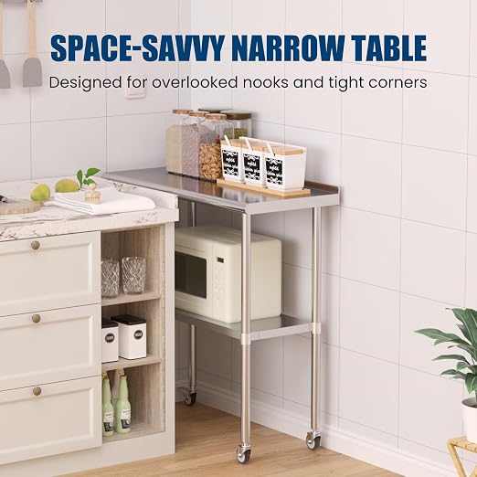 Stainless Steel Table with Wheels 18 x 36 Inches Metal Prep Table with - Image 5