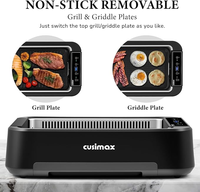 Indoor Grill, CUSIMAX Electric Smokeless Grill & Griddle - Image 4