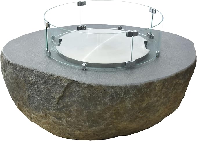 Elementi | Bundle Boulder Gas Fire Pit Cast Concrete Semi-Round Fire Table - Image 5