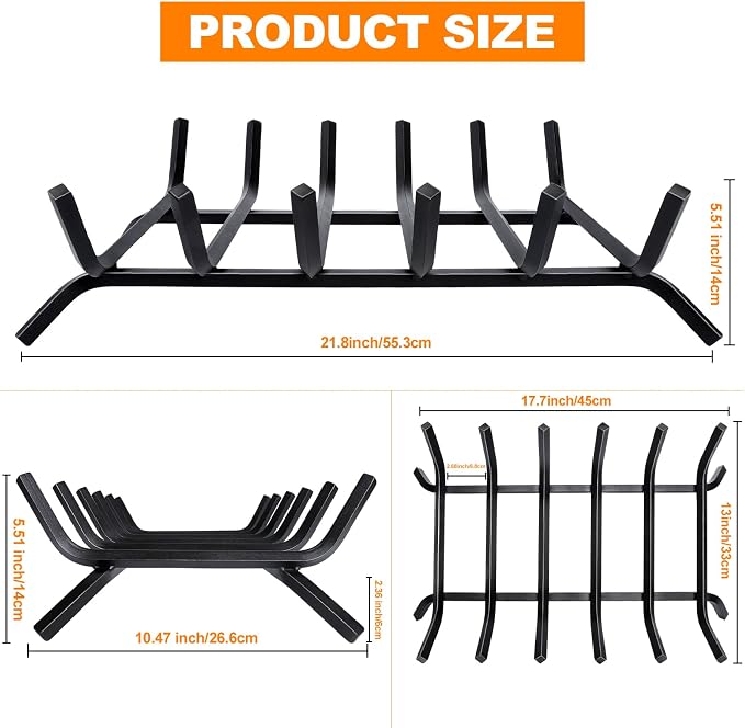 Fireplace Grate, Fireplace Log Holder, 21 inch Heavy Duty Solid Cast Iron - Image 2