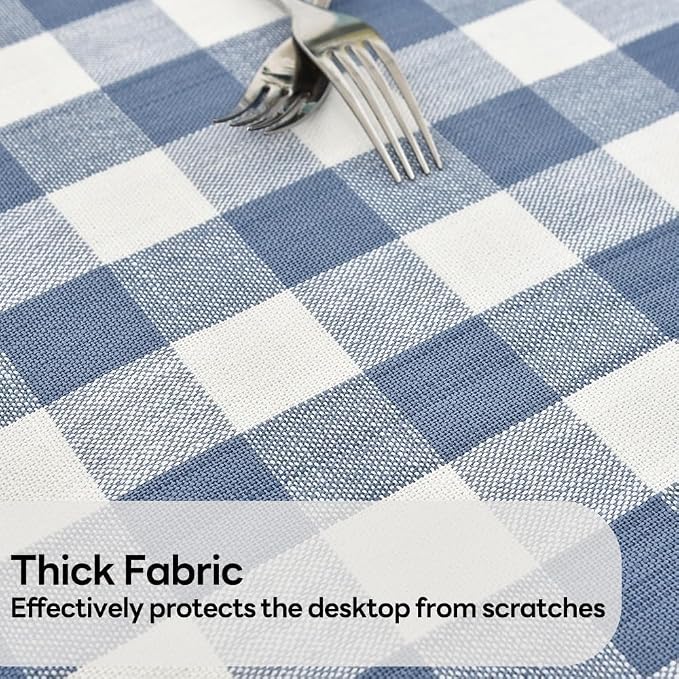 Gingham Table Cloth for Round Tables Sky Blue Checkered Plaid Tablecloth Heavy - Image 3