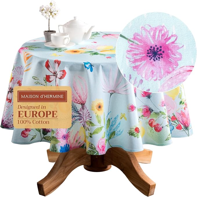 Maison d' Hermine Table Cloth Round Table 100% Cotton 63 Inches Tablecloth by MaisondHermine