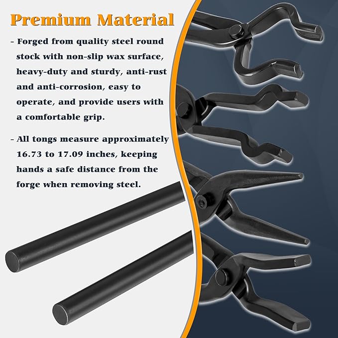 Forge Tongs, 6 Pieces with V-Groove and Flat-Jaw Styles