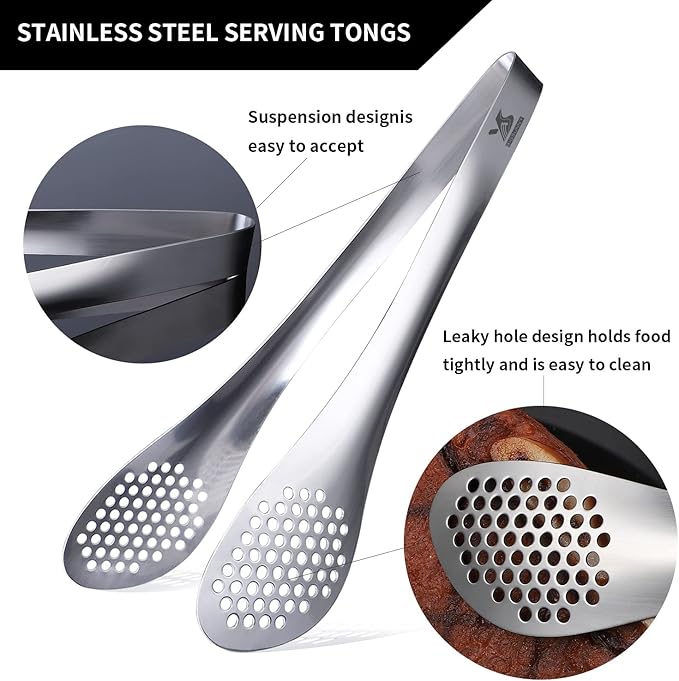 Tongs, Stainless Steel 3-Piece Set in Silver, 7, 9 and 11 Inch