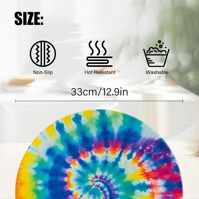 Faux Leather Placemats Set of 4, Colorful Spiral Tie-Dye Ding Table Round - Image 2