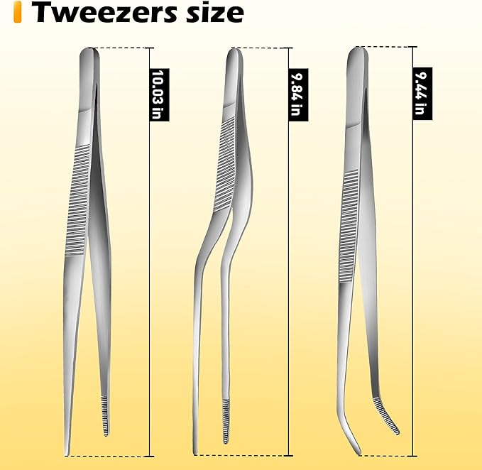Tongs 10-Inch Stainless Steel Kitchen Tweezers with Serrated Tips