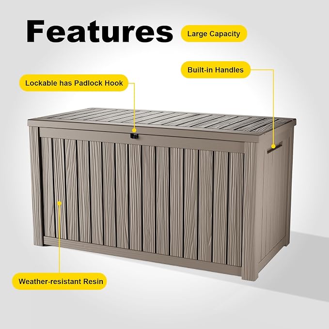 200 Gallon Large Deck Box, Resin Outdoor Storage Box - Image 3