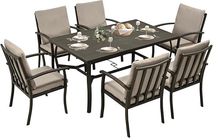 HAPPATIO 7 Piece Patio Dining Set, Aluminum Outdoor Dining Set by HAPPATIO