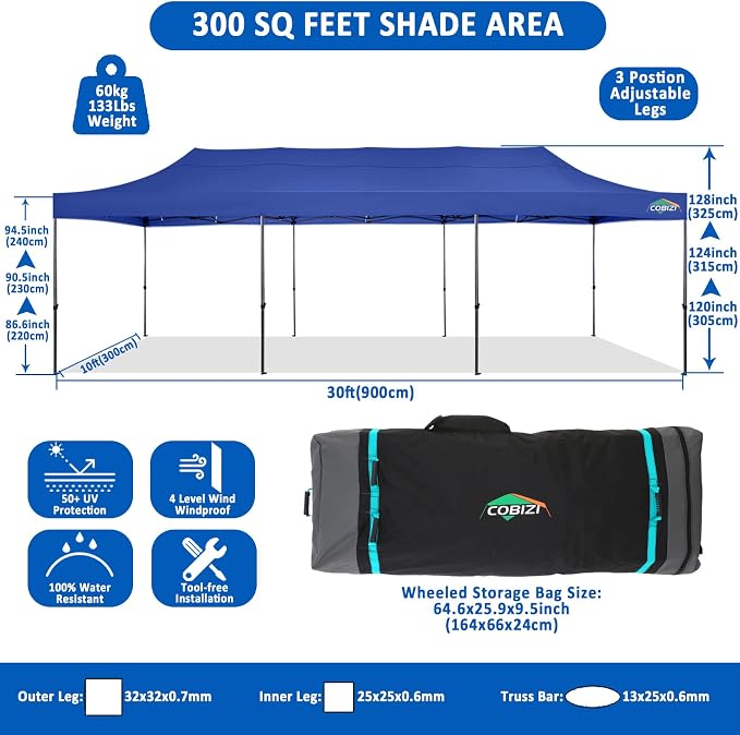 COBIZI 10x30 Pop up Canopy Tent 10x30 Canopy No Sidewall Waterproof Heavy Duty - Image 5