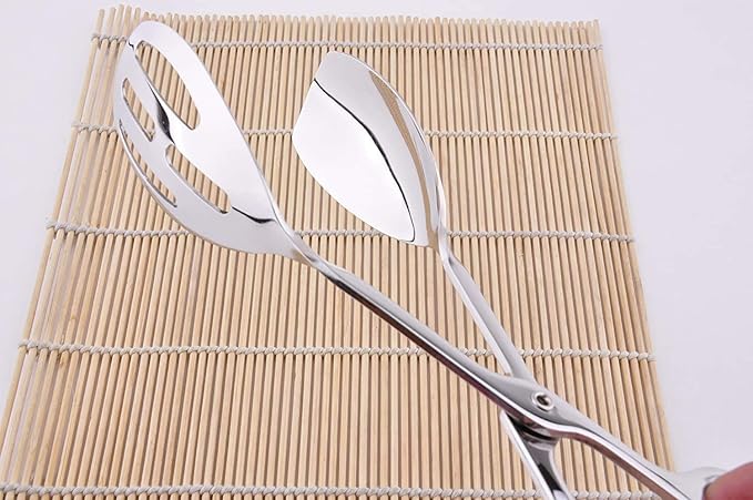Tongs, 10-Inch Silver Stainless Steel with Scissor-Style Handle