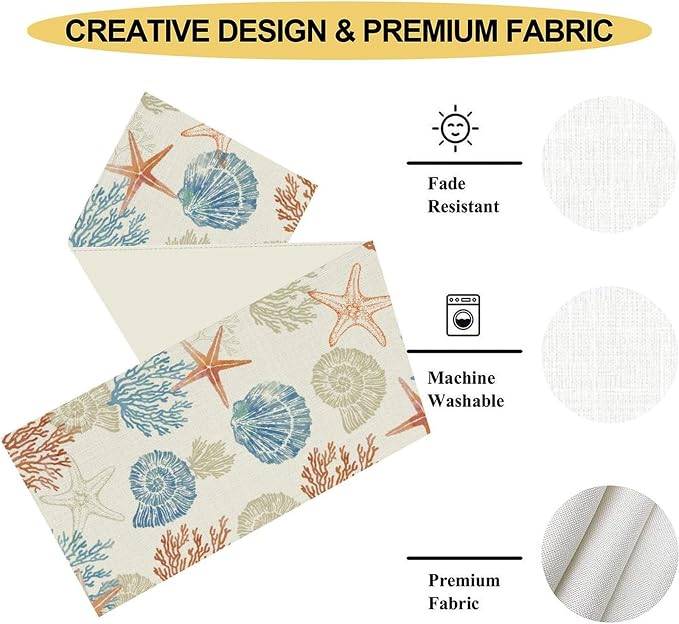 Coastal Table Runner, Rustic Farmhouse Nautical Starfish Seashells Coral - Image 5