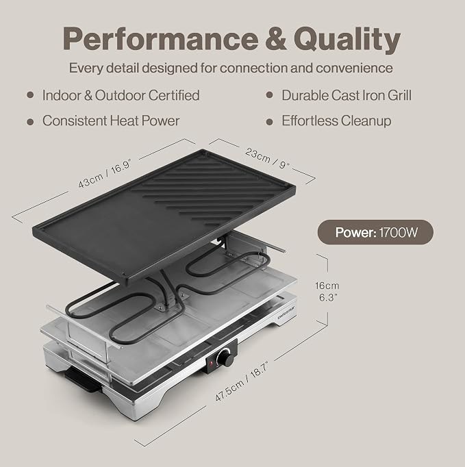 Swissmar Verso Indoor & Outdoor Raclette Grill - 1700W Electric Raclette Set - Image 5