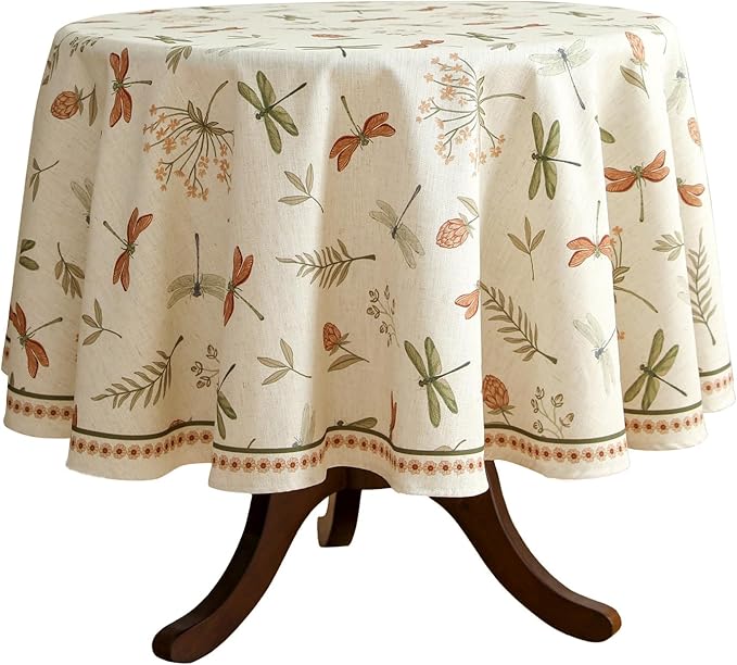 ISAENNE Designer Floral Linen Round Tablecloth, French Off White Elegant Table by Isaennehomedecoration