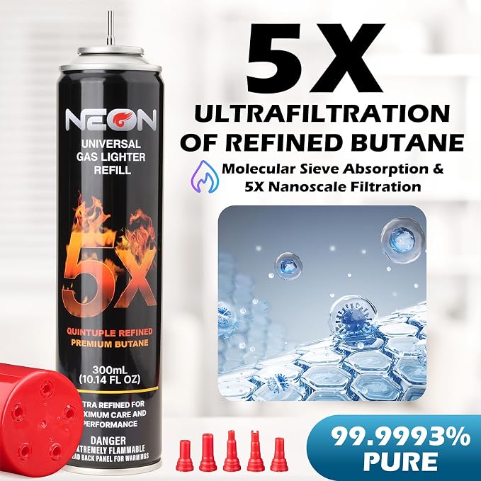 NEON Butane Fuel 300ml, 5X Premium Refined Butane Refill - Image 2