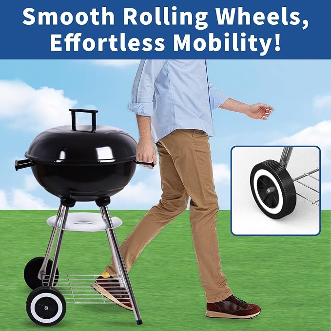 18 Inch Portable Charcoal Grill, Heavy Duty Kettle BBQ Smoker - Image 6