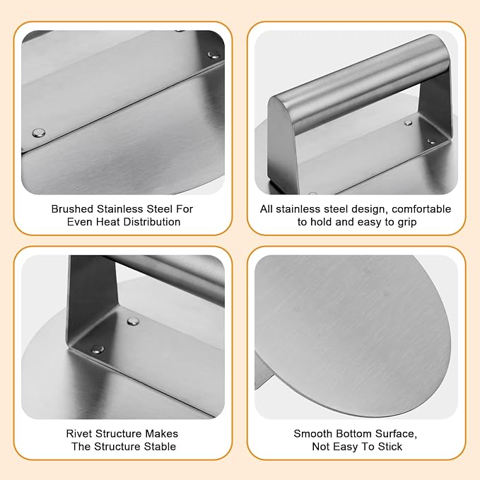 Stainless Steel Burger Press 6.2" Round Smash Burger Press- Pro Non-Stick - Image 3