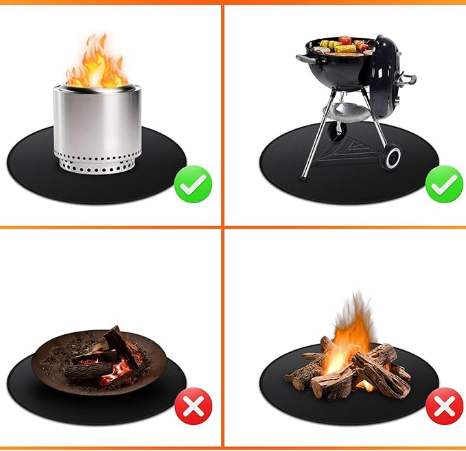 Grill Floor Mat 48 Inch Round Fiberglass Fire Pit Pad with Storage Bag