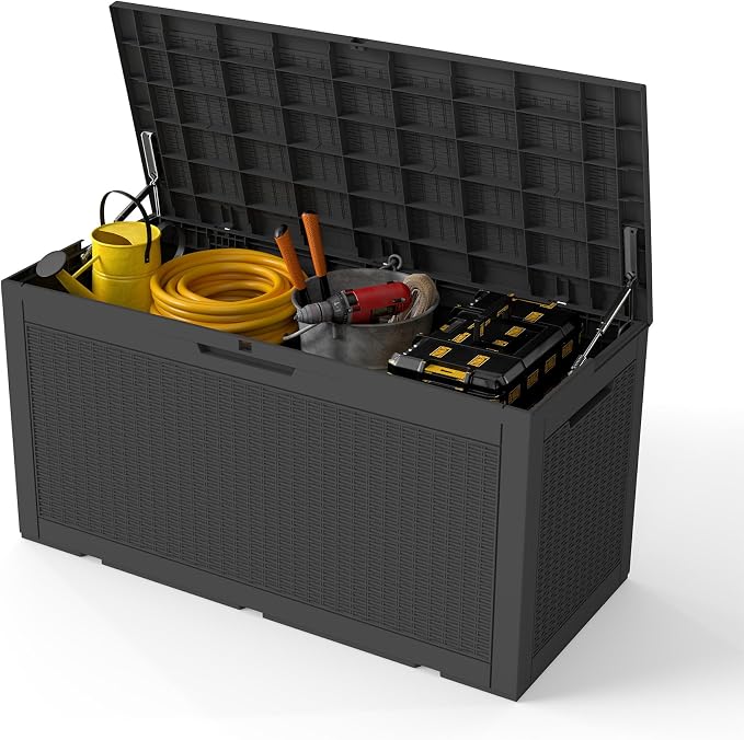 100 Gallon Outdoor Storage Box Waterproof, Resin Deck Boxes by Unknown