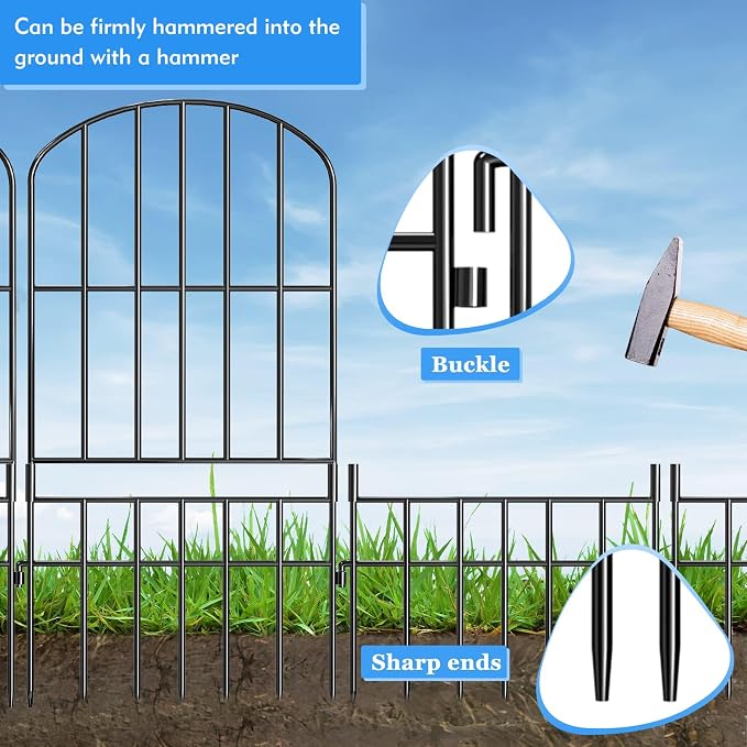 Adavin Animal Barrier Garden Fence, 15 Pack Black 12''L x 25" H no dig Fence - Image 7