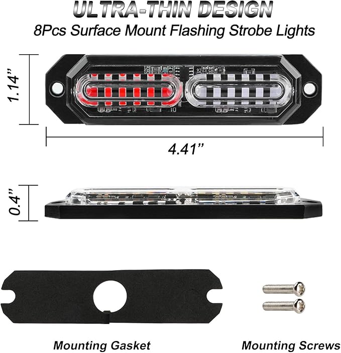 ASPL 8pcs Sync Feature Ultra Slim 12-LED Surface Mount Flashing Strobe Lights - Image 5