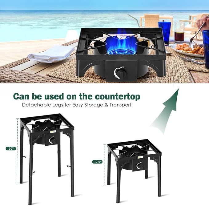 Goplus Outdoor Camping Stove, Single Burner Propane Gas Cooker w/Detachable - Image 2