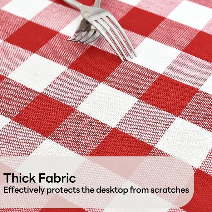 Gingham Table Cloth for Round Tables red Checkered Plaid Tablecloth Heavy Duty - Image 3
